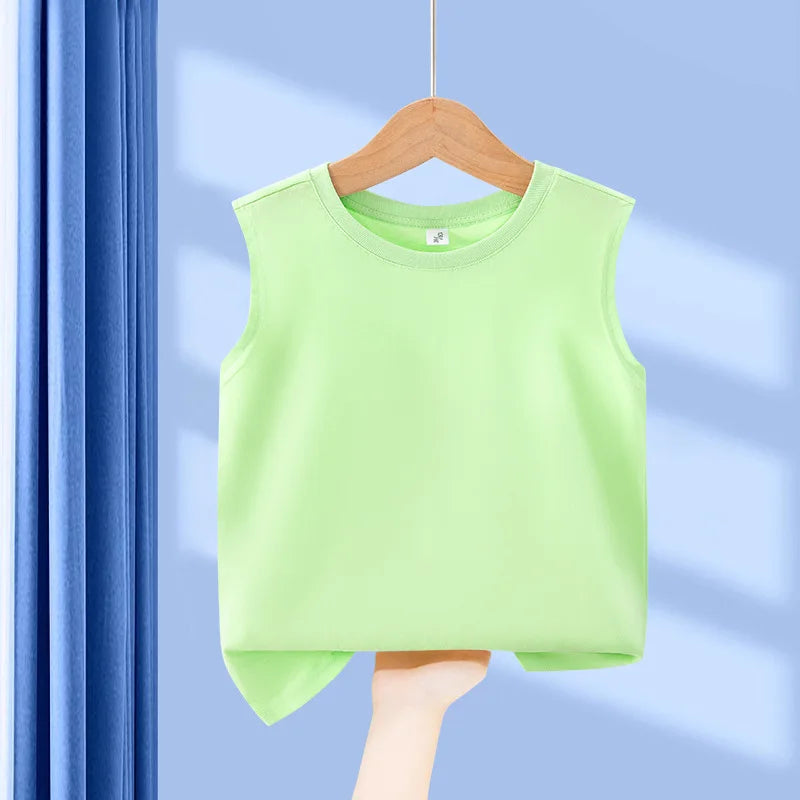 1 pièce Débardeur Enfant 100% Coton, Col Rond, Uni, Confortable, Style Classique Basique, Été, pour Étudiants