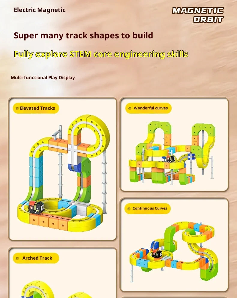 Piste de course magnétique 62/105/167 pièces – Compatible avec le set de voitures Magic Cube, le train motorisé STEM et le jouet labyrinthe à gravité, cadeau pour enfants