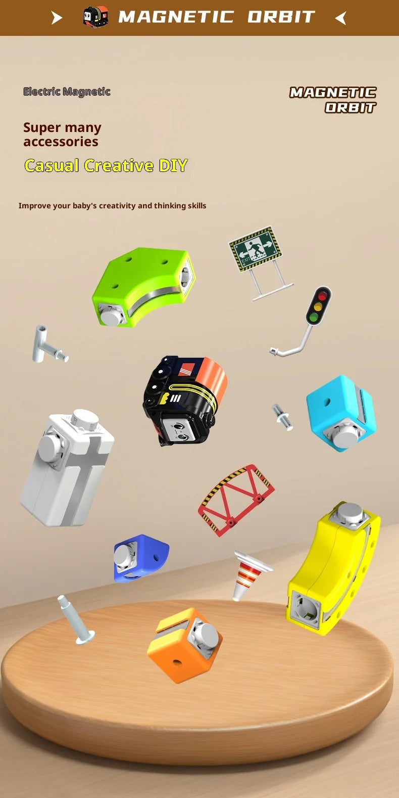 Piste de course magnétique 62/105/167 pièces – Compatible avec le set de voitures Magic Cube, le train motorisé STEM et le jouet labyrinthe à gravité, cadeau pour enfants