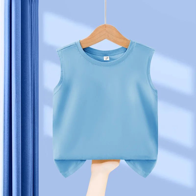 1 pièce Débardeur Enfant 100% Coton, Col Rond, Uni, Confortable, Style Classique Basique, Été, pour Étudiants
