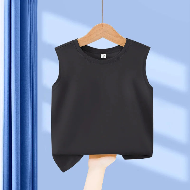 1 pièce Débardeur Enfant 100% Coton, Col Rond, Uni, Confortable, Style Classique Basique, Été, pour Étudiants