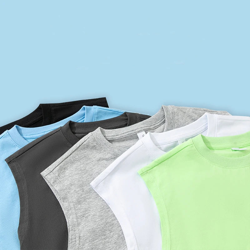1 pièce Débardeur Enfant 100% Coton, Col Rond, Uni, Confortable, Style Classique Basique, Été, pour Étudiants