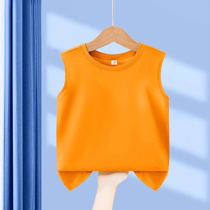 1 pièce Débardeur Enfant 100% Coton, Col Rond, Uni, Confortable, Style Classique Basique, Été, pour Étudiants