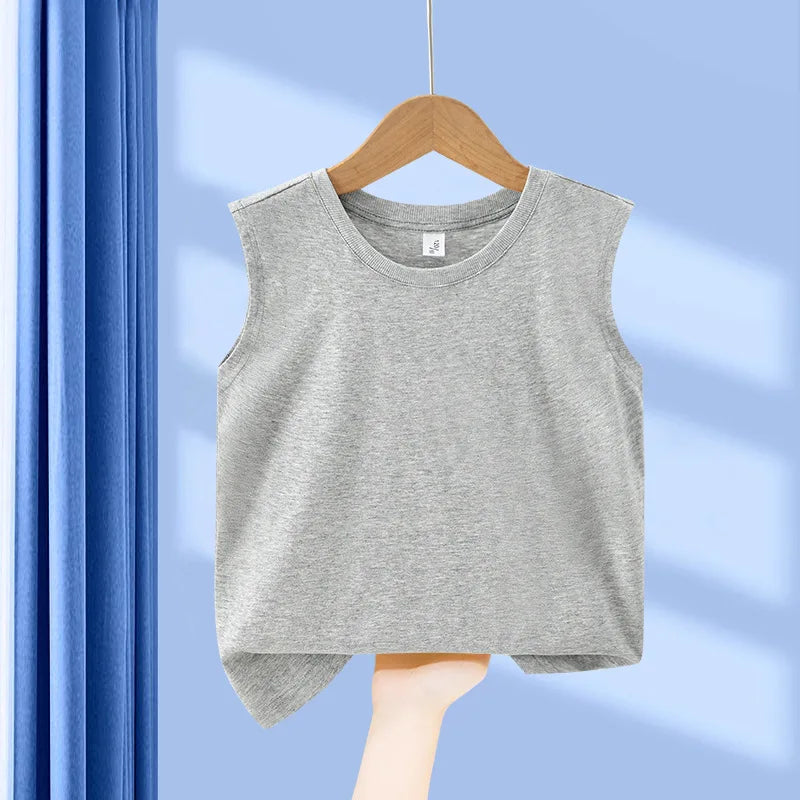1 pièce Débardeur Enfant 100% Coton, Col Rond, Uni, Confortable, Style Classique Basique, Été, pour Étudiants