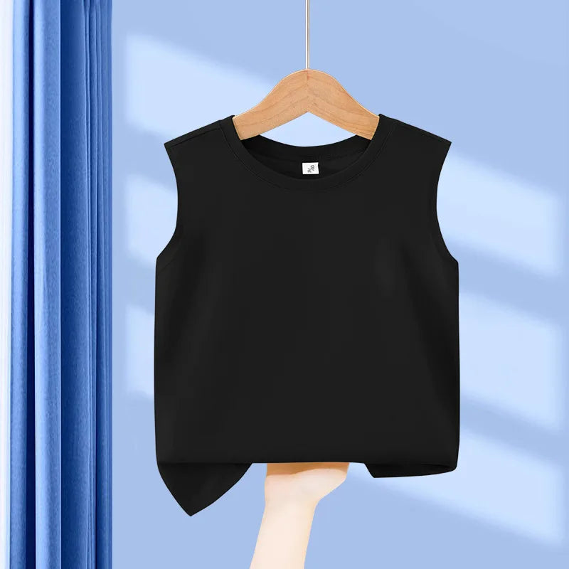 1 pièce Débardeur Enfant 100% Coton, Col Rond, Uni, Confortable, Style Classique Basique, Été, pour Étudiants