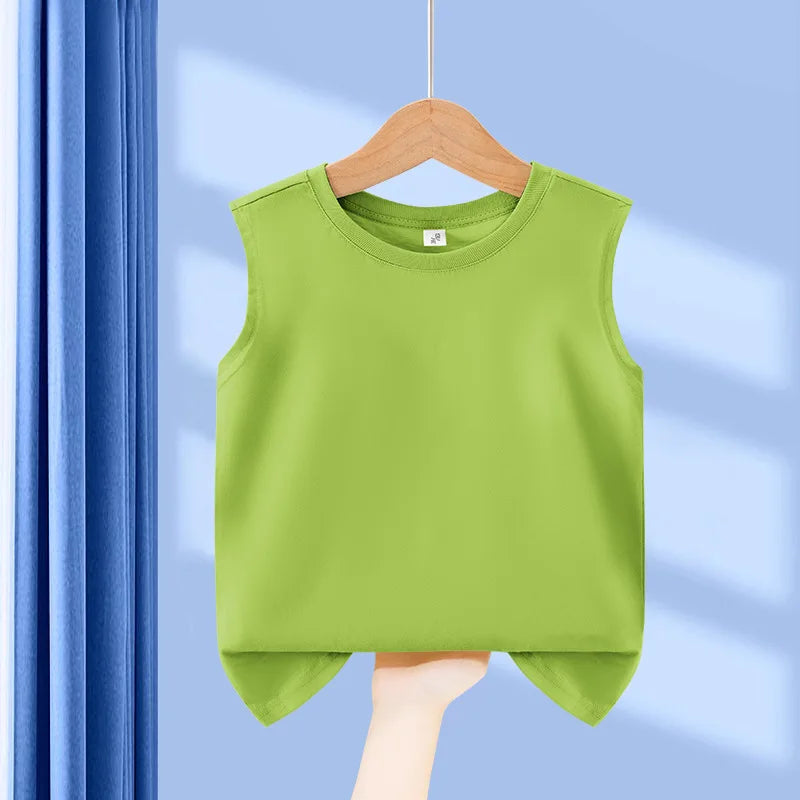 1 pièce Débardeur Enfant 100% Coton, Col Rond, Uni, Confortable, Style Classique Basique, Été, pour Étudiants