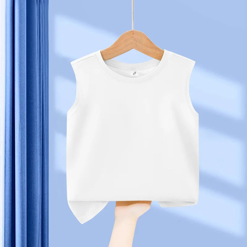1 pièce Débardeur Enfant 100% Coton, Col Rond, Uni, Confortable, Style Classique Basique, Été, pour Étudiants